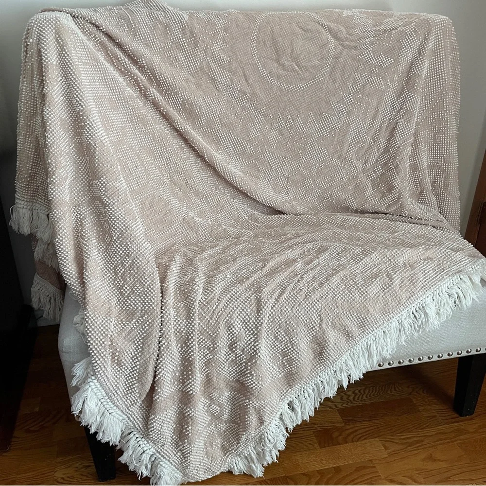 Vintage Chenile Light Dusty Pink Queen Bed Coverlet Light Blanket